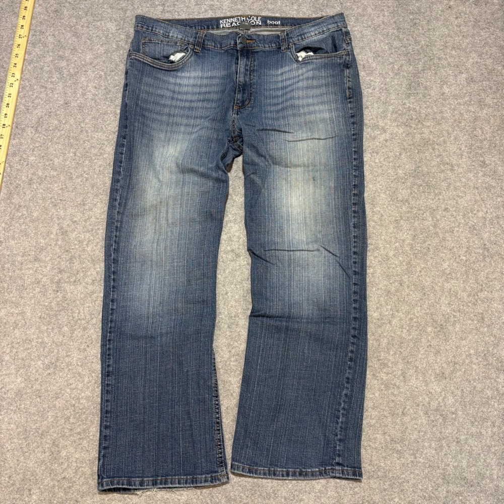 Kenneth Cole Reaction Mens 40x30 Bootcut Jeans Medium Wash Denim Blue